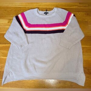 EXPRESS Striped Knit Sweater XL Oversized Neutral Taupe Pink Retro Pullover